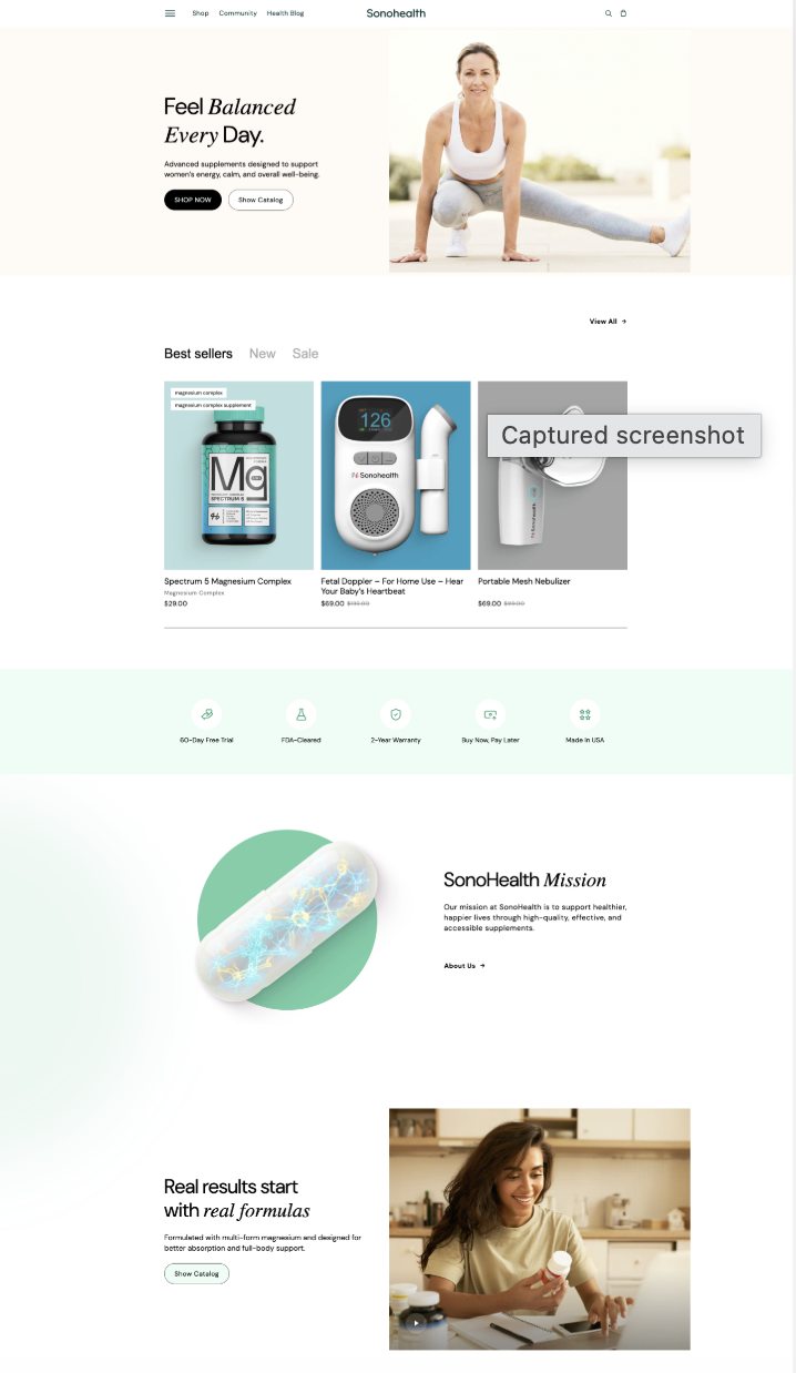sonohealth old homepage before shopify redesign - fetal doppler hero and product grid