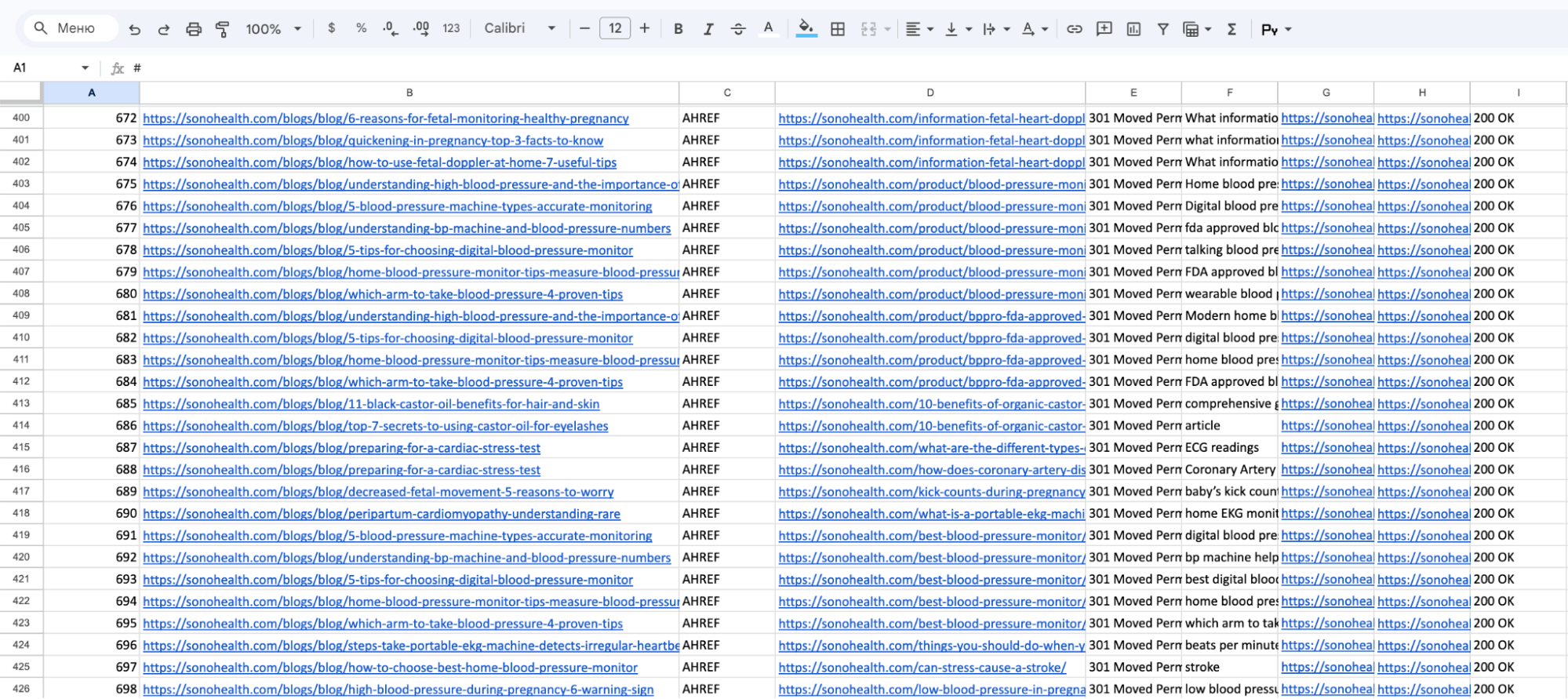 wordpress to shopify redirect map - 700 blog url 301 redirects tracked in google sheets